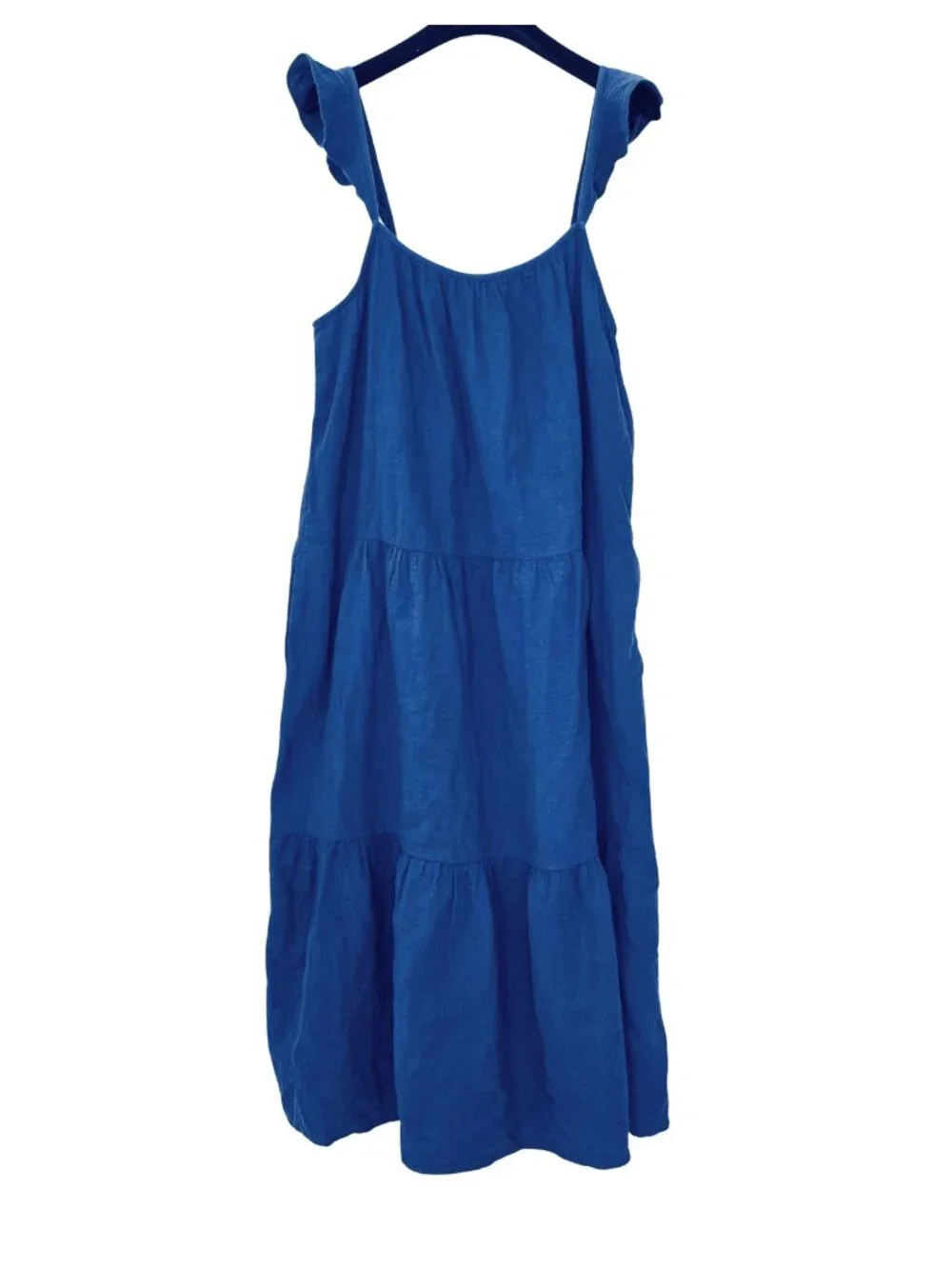 J. Crew Blue Tiered A-Line Cotton Gauze Midi Dress Sz XL Pockets 100% Cotton NWT